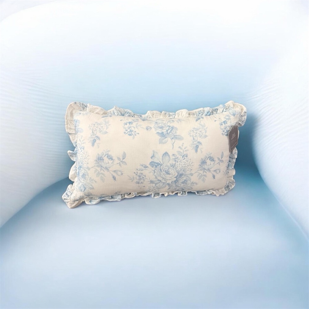 Coquette Fancy Blue Floral Ruffle Pillow - Decorative Accent ~ Charming